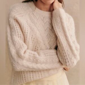 Sezane Jake Jumper in Vanilla Cream Beige | Mohair Wool Blend | size S